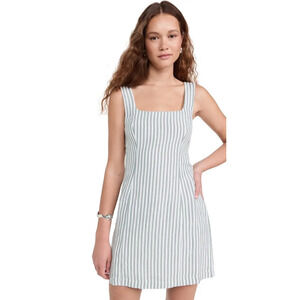 NWT Posse Diana Sleeveless Square Neck Linen Mini Dress Seagrass Stripe Women XS